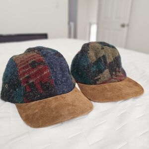 Vintage Woolrich Size M Aztec Southwestern 4 Panel Wool Hat Lot Of 2